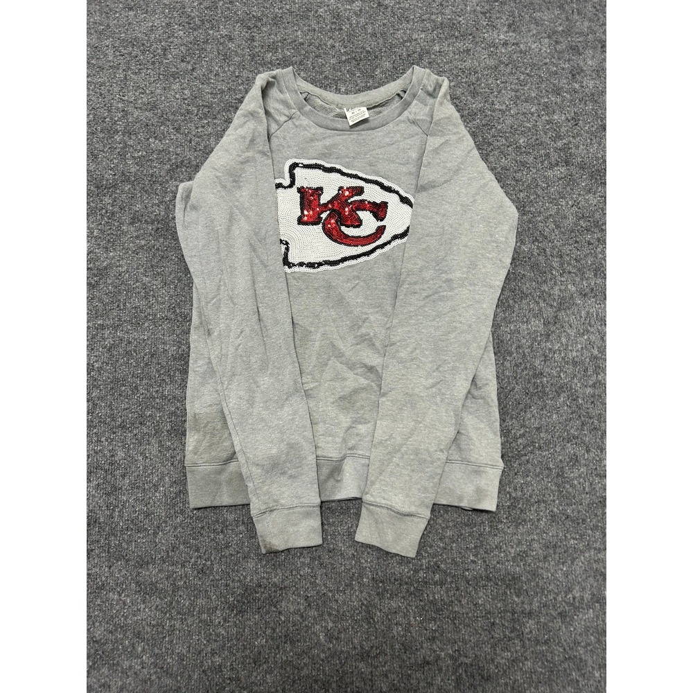 PINK Sweatshirt Womens Size XS Gray NFL Kansas City Chiefs Sequin Logo Pullover